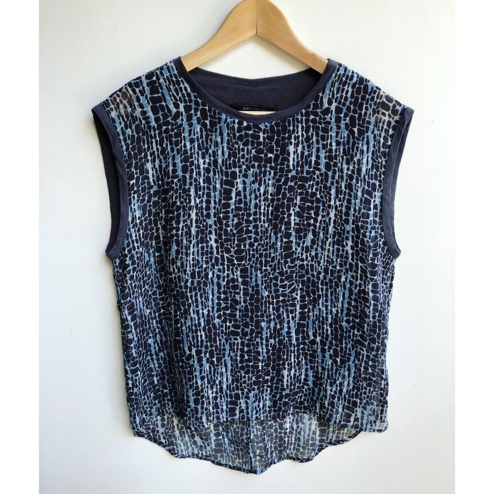 BCBGMAXAZRIA GRAY BLUE CREW NECK SLEEVELESS TOP